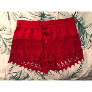 RED LACE SHORTS